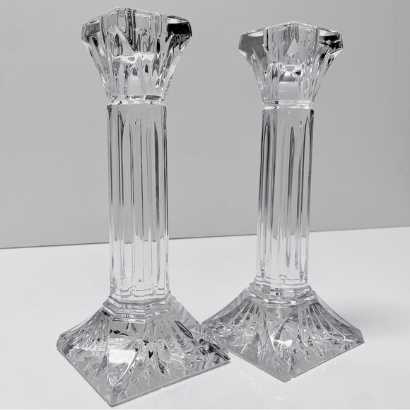 Waterford 8” Column Hand Crafted Fine Crystal Candlestick Pair - Picture 3 of 11